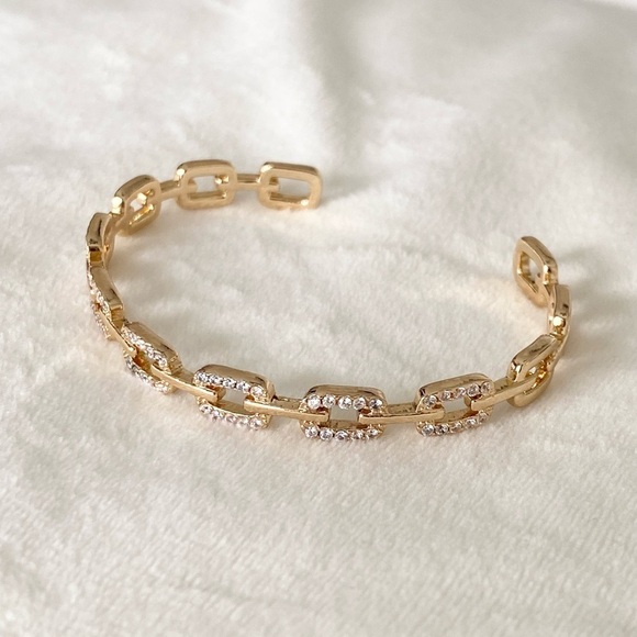 Gold and Diamond Chain Cuff Bangle Bracelet NWT - Picture 3 of 8